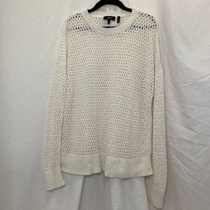 Theory white loosely crochet knit sweater, size M